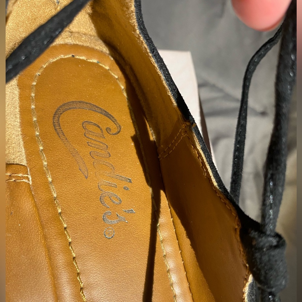 Size 7 Candies Black Tie-Up Pointed-Toe Flats - Picture 7 of 7